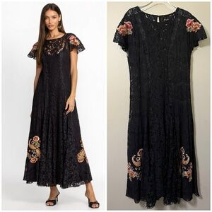Biya Jonny Was Cloe Lace Black Dress Bohemian Timeless Maxi Dress Embroidery XL